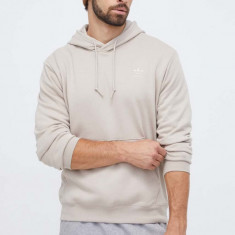 adidas Originals hanorac de bumbac barbati, culoarea bej, cu glugă, cu imprimeu