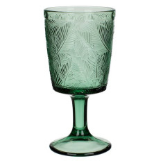 Pahar cu picior pentru bauturi,frunze in relief,sticla,verde,320 ml