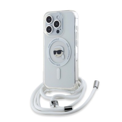 Husa pentru iPhone 15 Pro - Karl Lagerfeld IML Crossbody MagSafe (KLHMP15LHCKHNT) - Transparent Karl Head foto