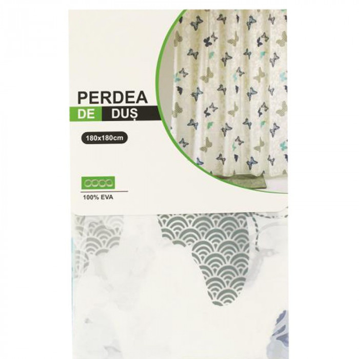 Perdea de dus cu model fluturi, 180 x 180 cm, material PEVA, imprimeu multicolor