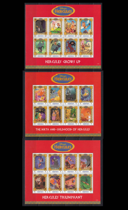 Grenada 1999 &quot;Disney- Hercules&quot;, serie in 3 blocuri ,24 val. ,Mi.3677/3700,MNH