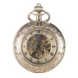 Ceas de buzunar Gorben PM006 Auriu - Luxury, Skeleton Mecanic, Steampunk, Afisaj cu Cifre Romane, Cu Lant Vintage Retro