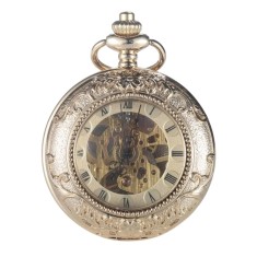 Ceas de buzunar Gorben PM006 Auriu - Luxury, Skeleton Mecanic, Steampunk, Afisaj cu Cifre Romane, Cu Lant Vintage Retro