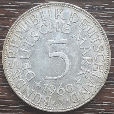 (A845) MONEDA DIN ARGINT GERMANIA - 5 MARK 1960, LIT J, 11,2 GRAME. PURITATE 625