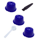 Set 3 Capsule cafea, reutilizabila, reincarcabila, compatibil Dolce Gusto, albastru inchis, cu periuta si lingurita