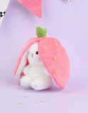 Jucarie de Plus Reversibila, Strawberry Bunny, tip perna, alb / roz, 30 cm, Oem
