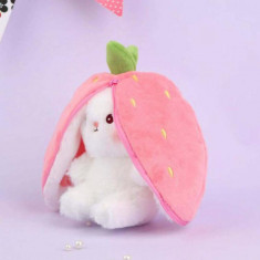 Jucarie de Plus Reversibila, Strawberry Bunny, tip perna, alb / roz, 30 cm