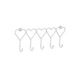 Cuier metalic de perete, alb, model inimă, 5 c&acirc;rlige, 38 x 14 cm