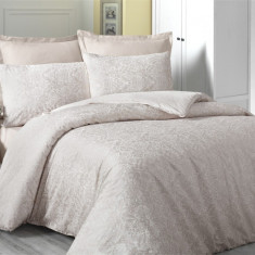 Lenjerie de pat dubla King Size, Victoria, Cream, 6 piese, 240x260 cm, 100% bumbac satinat, crem