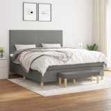 vidaXL Pat box spring cu saltea, gri &icirc;nchis, 180x200 cm, textil