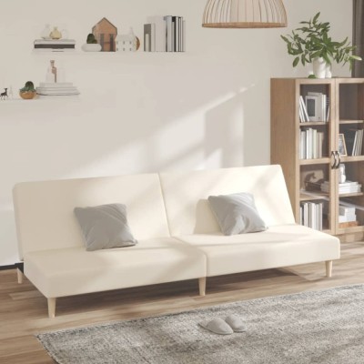 Canapea extensibilă cu 2 locuri, crem, material textil foto