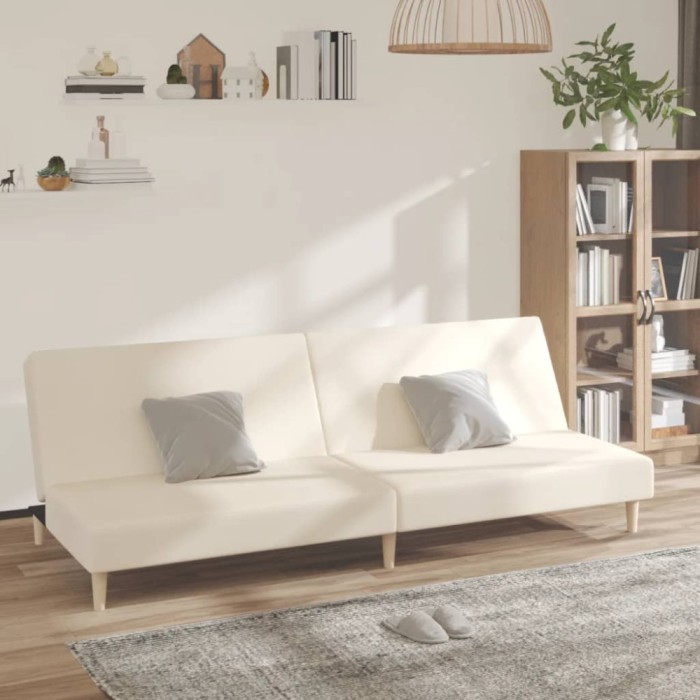 Canapea extensibilă cu 2 locuri, crem, material textil