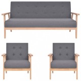 vidaXL Set de canapele, 3 piese, gri &icirc;nchis, material textil