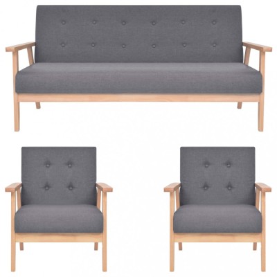 vidaXL Set de canapele, 3 piese, gri &amp;icirc;nchis, material textil foto