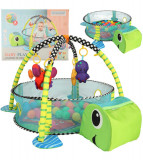 Saltea de activitati educational 3 in 1, tarc, loc de joaca cu 30 bile colorate, model broasca testoasa, Oem