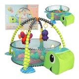 Saltea de activitati educational 3 in 1, tarc, loc de joaca cu 30 bile colorate, model broasca testoasa