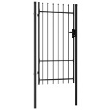 vidaXL Poartă de gard cu o ușă, v&acirc;rf ascuțit, negru, 1x1,75 m, oțel
