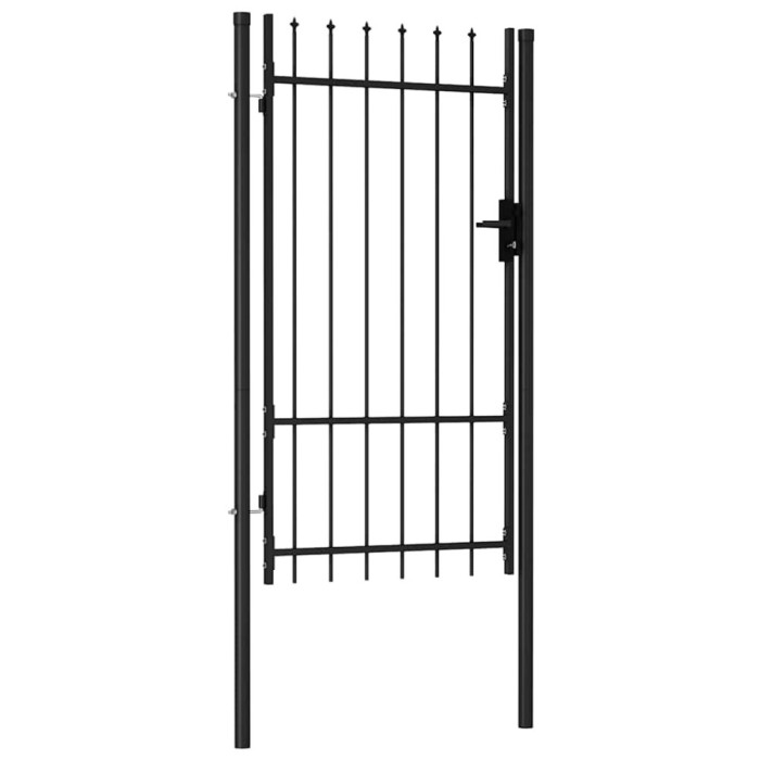 vidaXL Poartă de gard cu o ușă, v&acirc;rf ascuțit, negru, 1x1,75 m, oțel