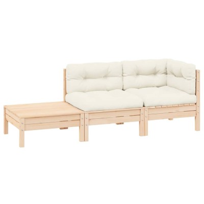 vidaXL Set mobilier grădină cu perne crem, 3 piese, lemn masiv de pin 806670 foto