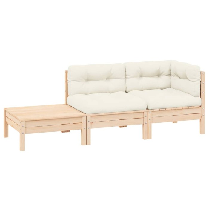 vidaXL Set mobilier grădină cu perne crem, 3 piese, lemn masiv de pin 806670