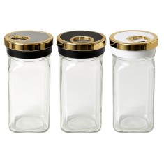 Set 3 recipiente din sticla Pufo Ellegant pentru sare, piper si condimente, 11 cm- practice si elegante