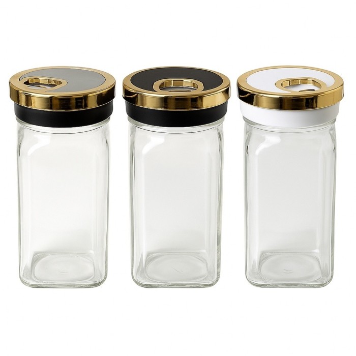 Set 3 recipiente din sticla Pufo Ellegant pentru sare, piper si condimente, 11 cm- practice si elegante