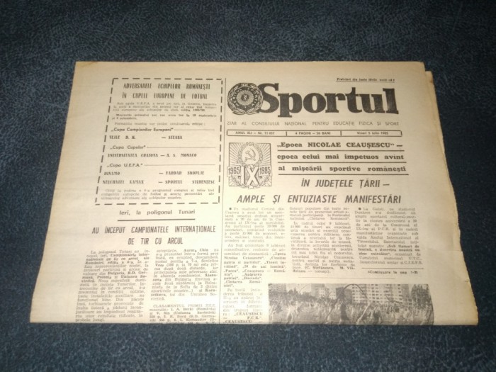 ZIARUL SPORTUL 5 IULIE 1985
