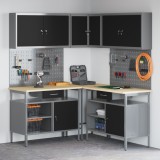 vidaXL Set masă depozitare de unelte, 10 piese, negru, lemn și metal