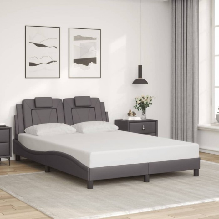 vidaXL Cadru de pat cu tăblie, gri, 140x190 cm, piele ecologică 3208092