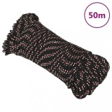 VidaXL Fr&acirc;nghie de barcă, negru, 4 mm, 50 m, polipropilenă