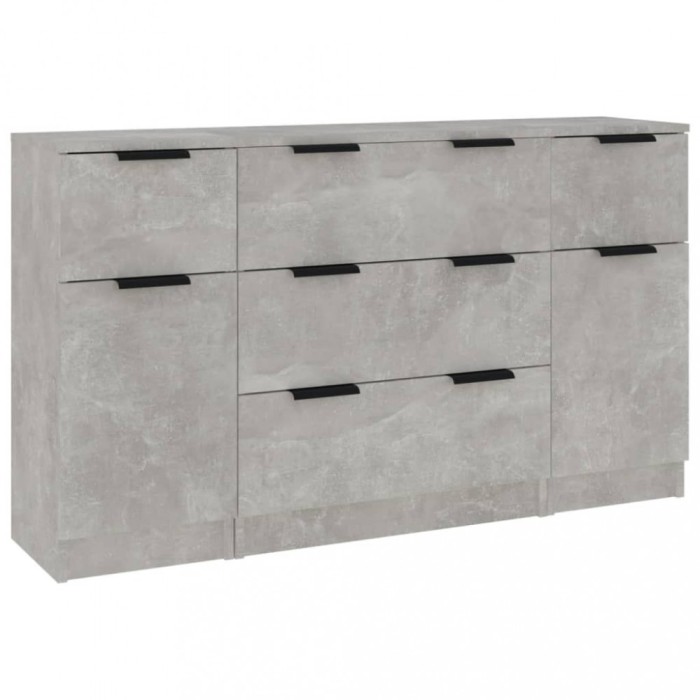 Set servanta, 3 piese, gri beton, lemn prelucrat