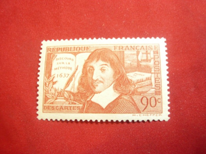 Timbru -Descartes- Sur la Methode 1937 Franta ,1 val. sarniera