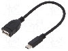 Cablu USB A soclu, USB C mufa, USB 2.0, lungime 200mm, negru, Goobay - 55470