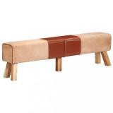 VidaXL Bancă de gimnastică, maro, 160 cm, piele naturală și p&acirc;nză