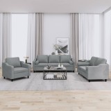VidaXL Set de canapele cu perne, 3 piese, gri deschis, textil