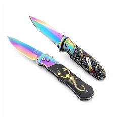 Set de doua cutite automate, DEPOX&reg;, 24 cm,husa inclusa, maner decorativ, lama multicolora