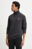 Tommy Jeans pulover din amestec de lana barbati, culoarea gri, cu guler, DM0DM20602