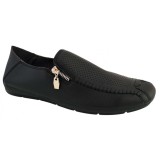 Mocasini Barbati, Negru, cu fermoar, perforati - Corner - 40