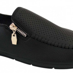 Mocasini Barbati, Negru, cu fermoar, perforati - Corner - 40