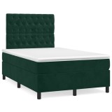 vidaXL Pat box spring cu saltea, verde &icirc;nchis, 120x190 cm, catifea 3270016