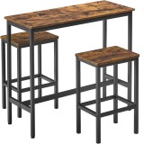 VASAGLE Set masa de bar cu 2 scaune, cadru din otel, blat lemn, design industrial, 100x40x90cm, maro rustic si negru Household NewTrend