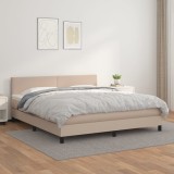 vidaXL Pat box spring cu saltea, cappuccino, 160x200cm piele ecologică