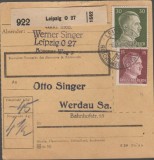 Germania (Deutsches Reich) cca. 1941&ndash;1944 - Cupon/Adresă de Pachet Poștal "Portret Hitler" 30 Pf. &amp; 15 Pf.- Cod: -OD1