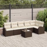Cumpara ieftin Set de canapele pentru grădină 7 pcs Maro și alb Rattan poli