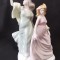 2 Nimfe Statueta portelan Rom&acirc;nia pictata manual 27 cm &icirc;nălțime
