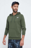 Reebok bluza barbati, culoarea verde, cu glugă, neted