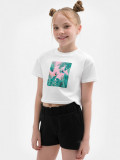 Tricou crop top cu imprimeu pentru fete, 4F Sportswear