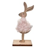 Figurina Iepuras Paste lemn maro textil roz 5x4x12 cm