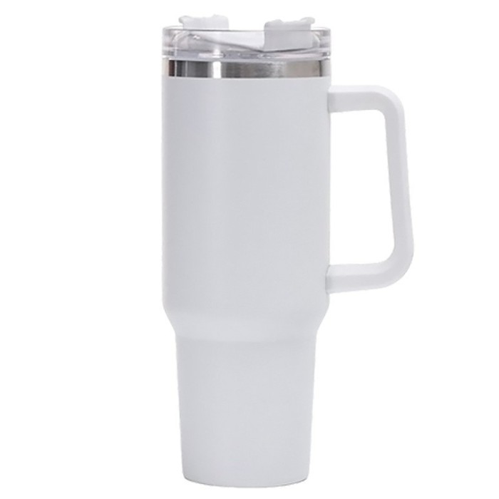 Cana termos din plastic, pentru bauturi calde si reci, cu maner, 9.9x9.9x27 cm, alb