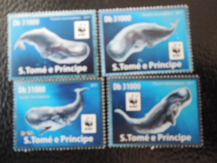 Sao Tome-Fauna wwf,balene-serie completa,nestampilate MNH
